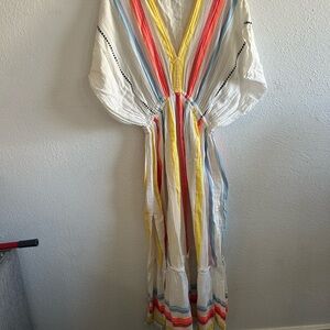 Lemlem White Maxi Dress with Red and Yellow Stripes